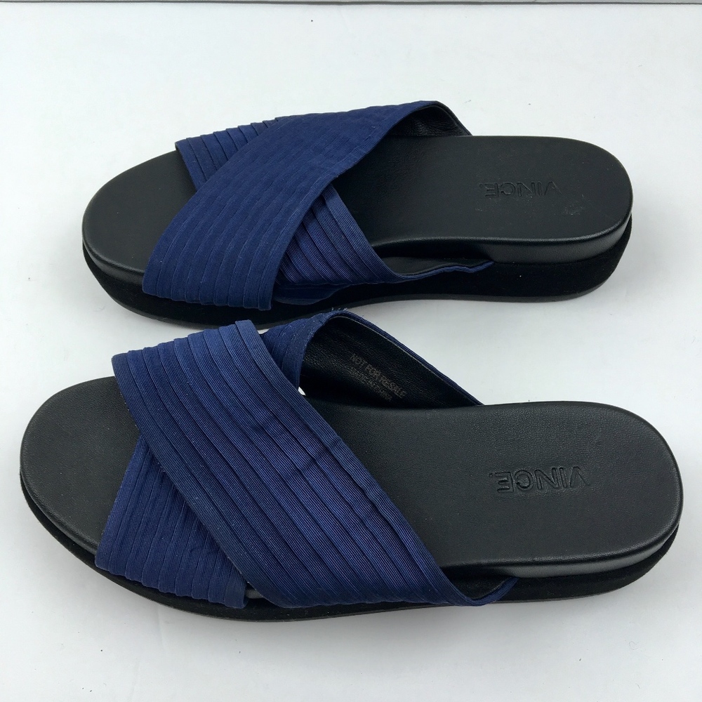 NEW VINCE Blue Cross Strap Sandal Slides Size 6.5 - Picture 5 of 8
